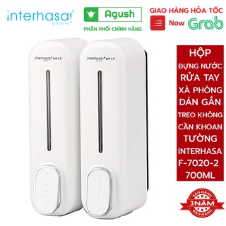 Hộp đựng nước rửa tay treo dán gắn tường INTERHASA F-7022 trắng đẹp sang trọng 700ml 2 ngăn nút nhấn nhẹ êm không rò gỉ