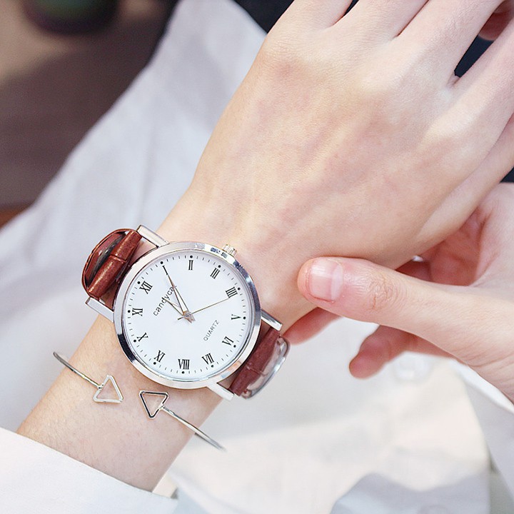 Đồng Hồ Đôi Candycat 16 Dây Da Mặt Tròn Thời Trang Dễ Thương Bán lẻ giá sỉ