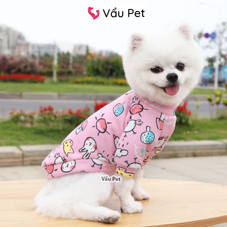 Áo cho chó mèo Nỉ họa tiết ngộ nghĩnh mùa đông - Quần áo cho chó poodle, con, lớn, mèo, thú cưng Vẩu Pet Shop