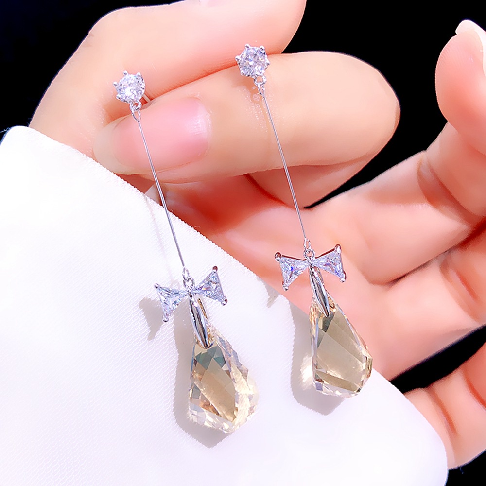 Bông tai ETRENDY dáng dài đính pha lê xinh xắn sang trọng cho nữ