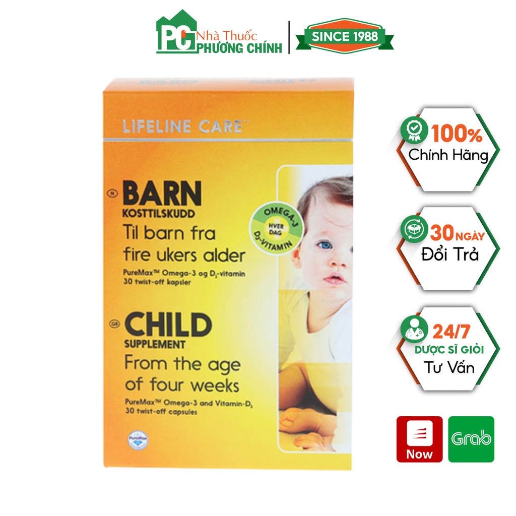 Dầu Cá Kim Cương LifelineCare Barn Bổ Sung DHA, EPA Và Vitamin D Cho Bé Hộp 30 Viên