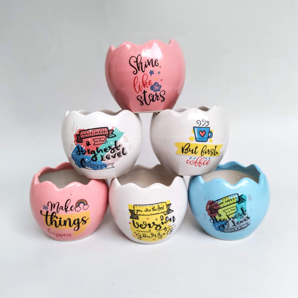 Chậu sứ hình trứng mini trồng cây in hình đẹp, chậu sứ mini hình kim cương, chậu sứ mini hình tròn, chậu sứ hình túi