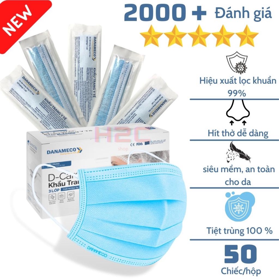 Khẩu trang y tế ĐÃ TIỆT TRÙNG Danameco 1 cái/gói-50 cái/ hộp