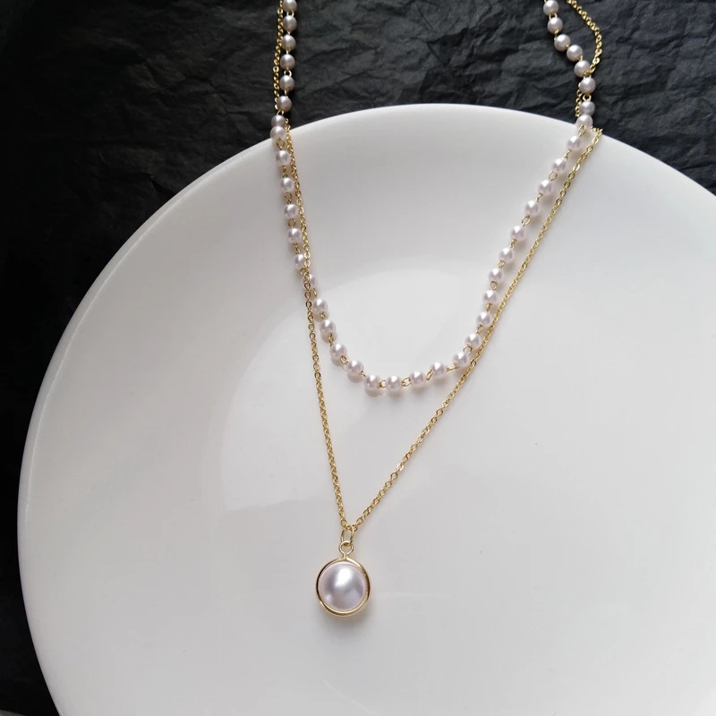 Dây chuyền thời trang thiết kế nhiều lớp đính hạt ngọc trai thanh lịch phong cách cổ điển