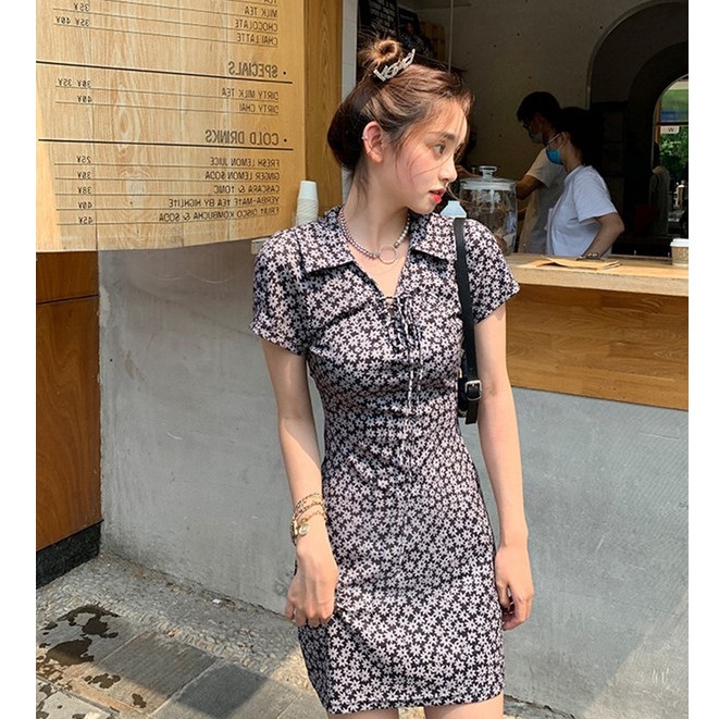 Đầm Tay Ngắn Họa Tiết Hoa Cúc Phong Cách Retro Pháp | BigBuy360 - bigbuy360.vn