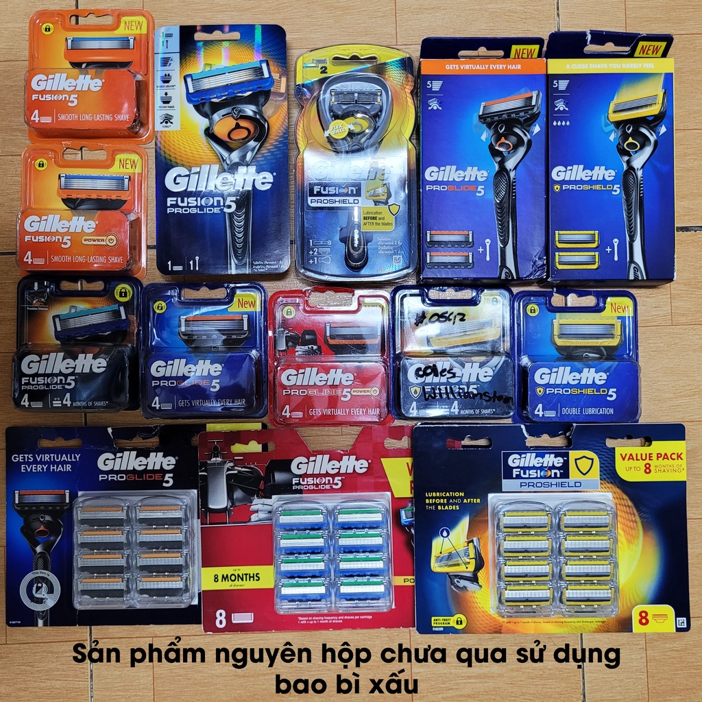 (Vỏ xấu thanh lý) Dao cạo râu 5 lưỡi Gillette Fusion5 Proglide/ Proshield và hộp lưỡi thay