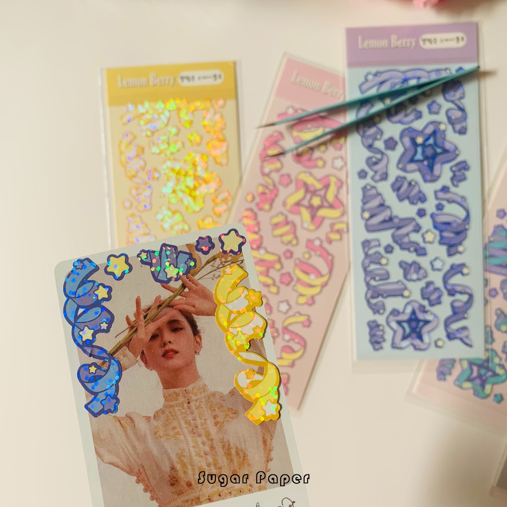 Sticker Toploader Decor Ruy Băng Hologram Confetti RIBBON Hình Dán Trang Trí Sổ Polaroid BTS BlackPink Bullet Journal