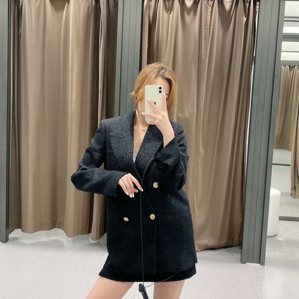 ÁO KHOÁC BLAZER VẢI DỆT ZRA NỮ MÀU ĐEN NoBrand