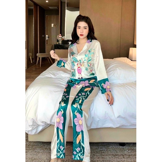 Đồ bộ mặc nhà Lụa tay dài quần dài - hàng thiết kế cao cấp cho bạn nữ dưới 58kg