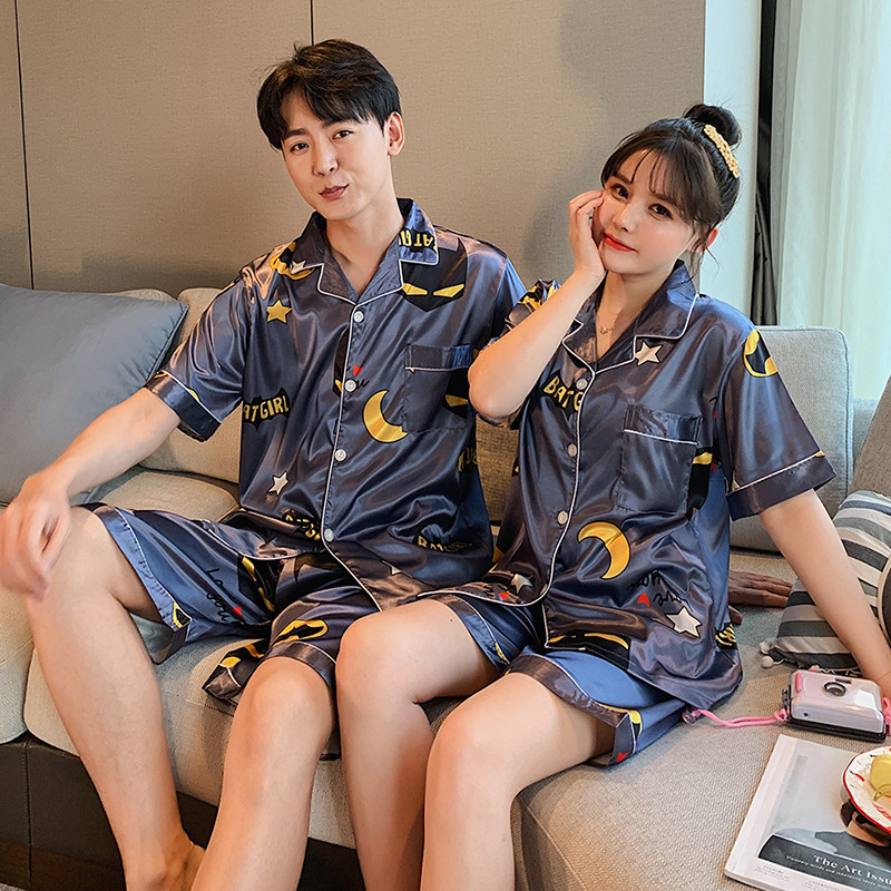 Bộ Đồ Ngủ Ngắn Tay In Họa Tiết Cho Cặp Đôi áo nữ đồ bộ pyjama pijama Đồ ngủ đôi đồ mặc nhà thu đông lụa cặp đôi cao cấp nam