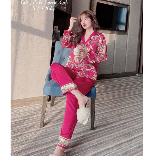Đồ bộ Bigsize tay dài thiết kế kiểu hoàng gia sang chảnh  đồ mặc nhà cao cấp cho nữ 50-100kg | BigBuy360 - bigbuy360.vn