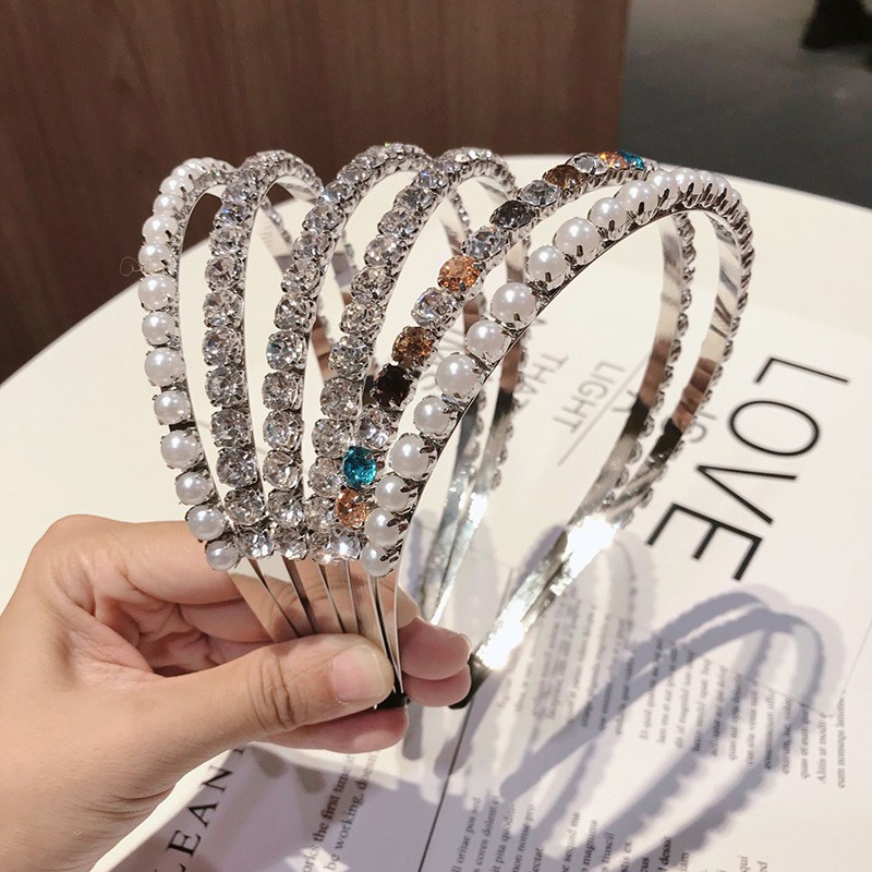 Haimeikang Băng đô cài tóc thiết kế hai lớp đính hạt ngọc trai và đá nhân tạo thời trang dành cho nữ