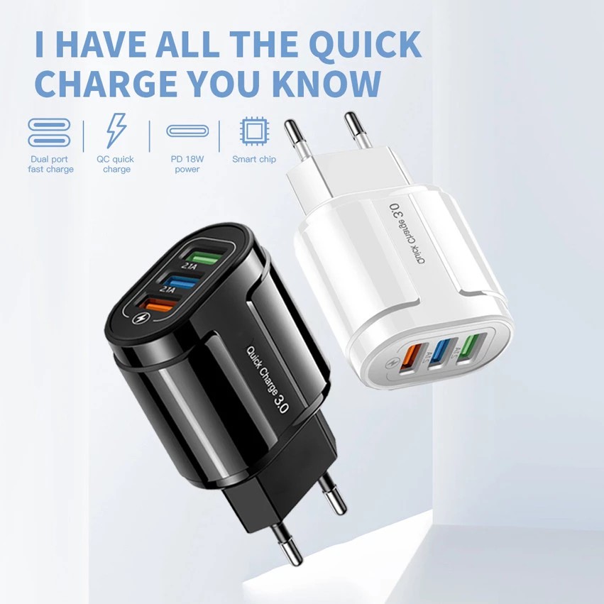 Suntaiho 18W Quick USB Charge QC 3.0 3 Port Wall Adapter US EU Plug For iPhone Samsung