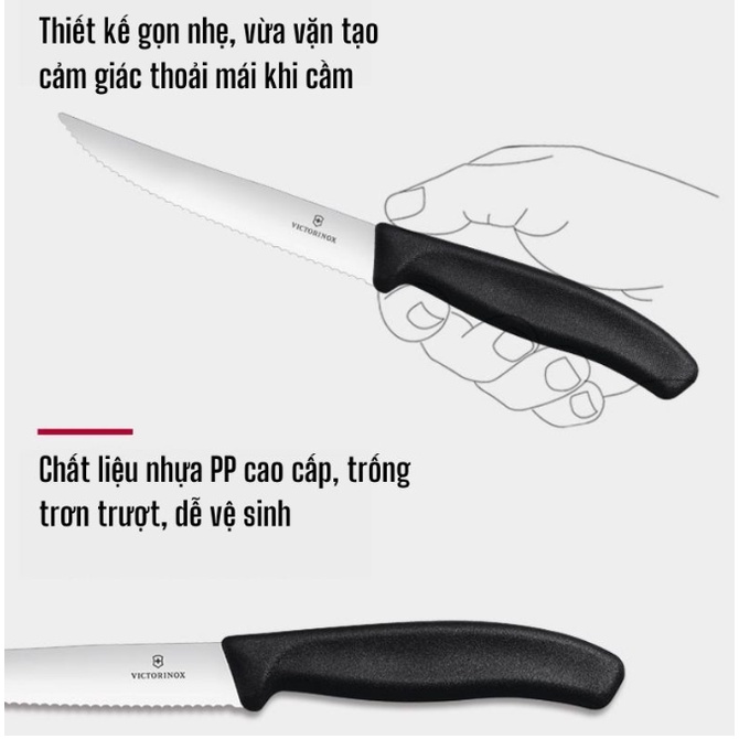 Dao bít tết Victorinox đen lưỡi răng cưa 12cm Thuỵ Sĩ mũi nhọn tiện lợi - Shop Viloet