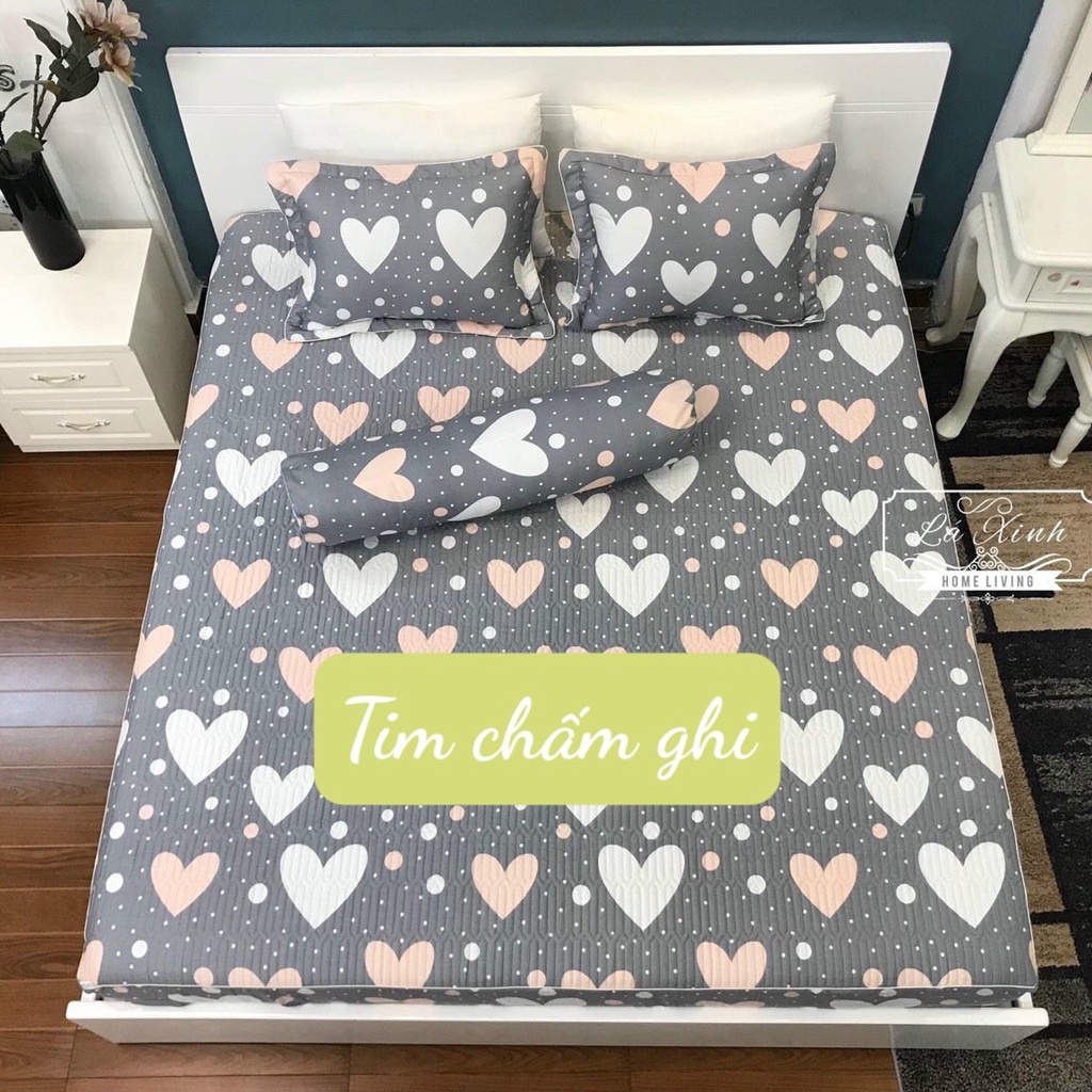 Bộ 3 món ga trơn cotton Hàn Quốc, kích thước 1m2/1m6/1m8/2m2 - Lá Ngọc