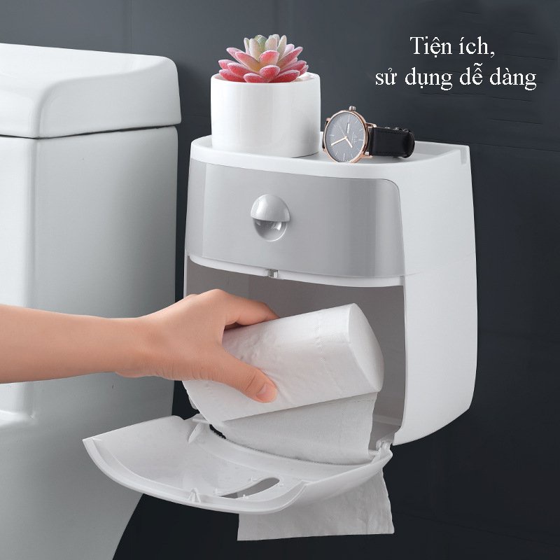 Hộp Đựng Giấy Vệ Sinh ECOCO 2 Tầng - Dán Tường Siêu Chắc - Có Ngăn Kéo Tiện Dụng - Hàng Chính Hãng