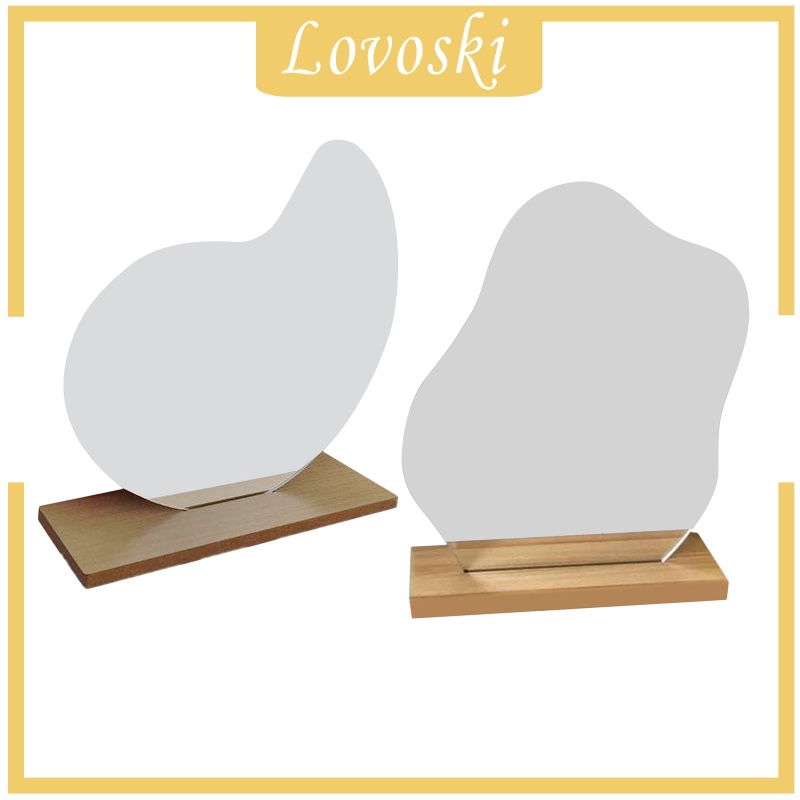 [LOVOSKI] Acrylic Mirrors Irregular Cosmetic Makeup Mirror Wooden Base Decor 24x16cm