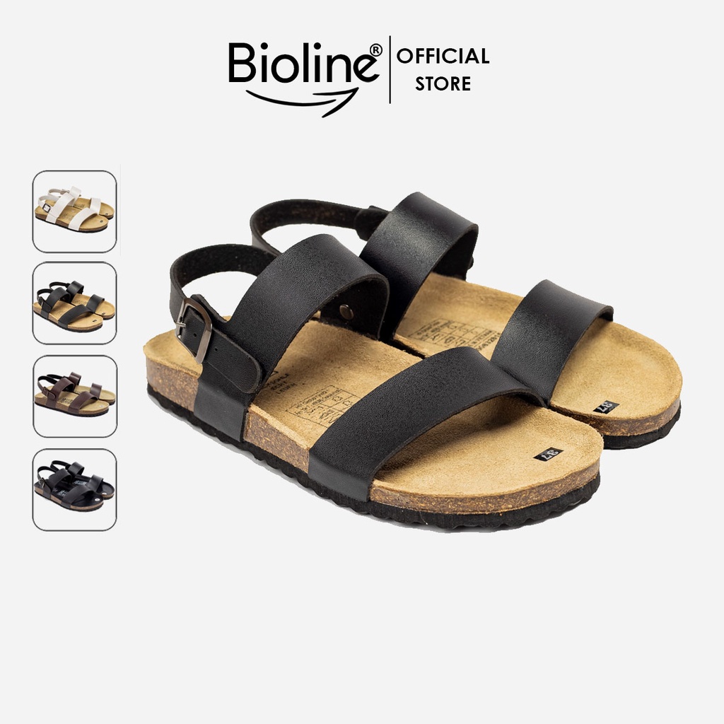 Sandal đế trấu birken unisex da PU cao cấp xăng đan quai ngang chính hãng Bioline