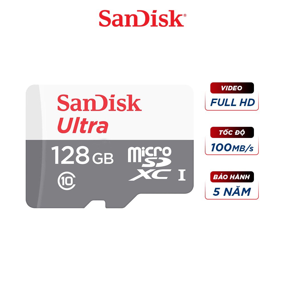 Thẻ nhớ micro SDXC Sandisk 128GB upto 100MB/s 533X Ultra UHS-I - chính hãng bảo hành 5 năm