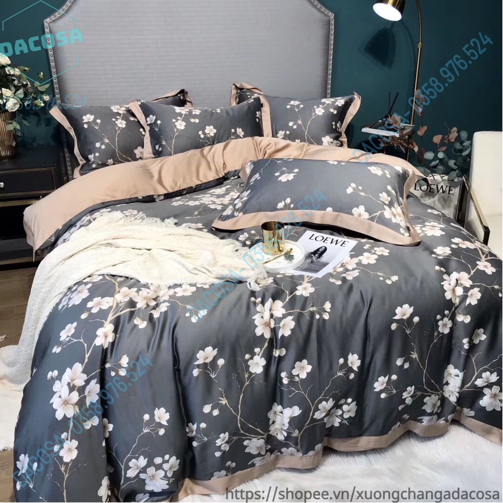 Chăn Ga Gối Lụa Tencel 100s Phong Cách Vintage Trang Nhã Nhập Khẩu Nguyên Bộ - Dacosa