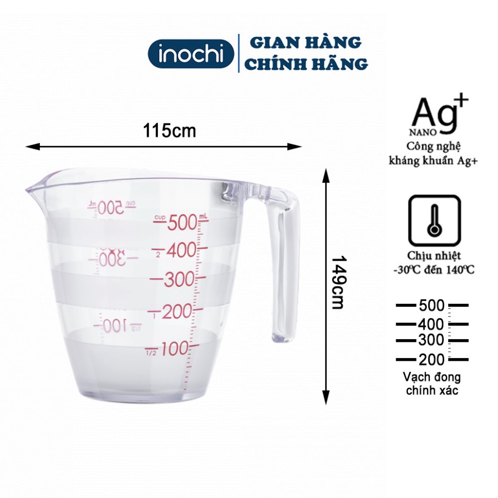 Cốc đong/Ly chia vạch định lượng dung dịch dùng trong nấu ăn pha chế, làm bánh 200ml-500ml