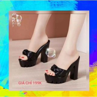 Dép cao gót đế thô nơ cuộn 9f