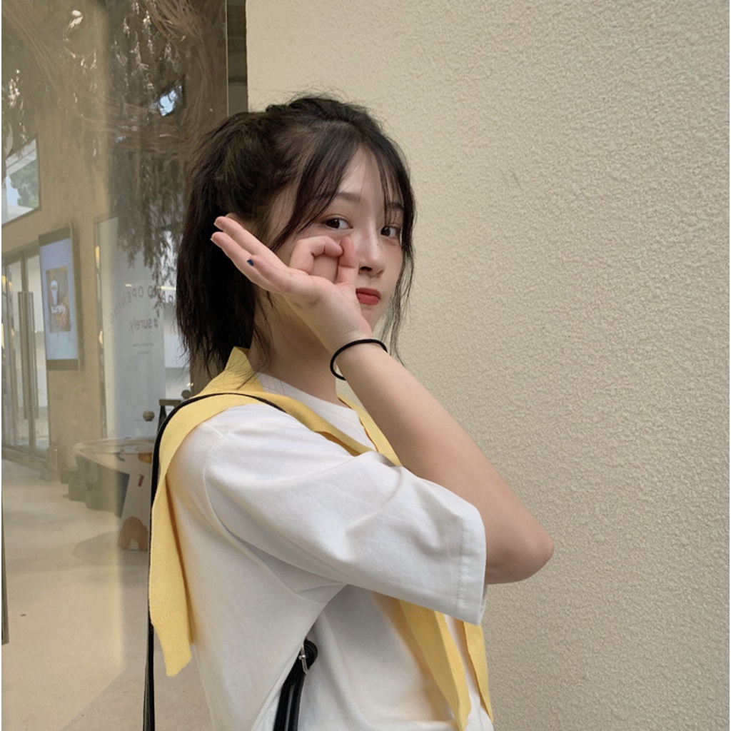 Áo/ khăn choàng màu vàng vắt vai giả áo phong cách Hàn Quốc