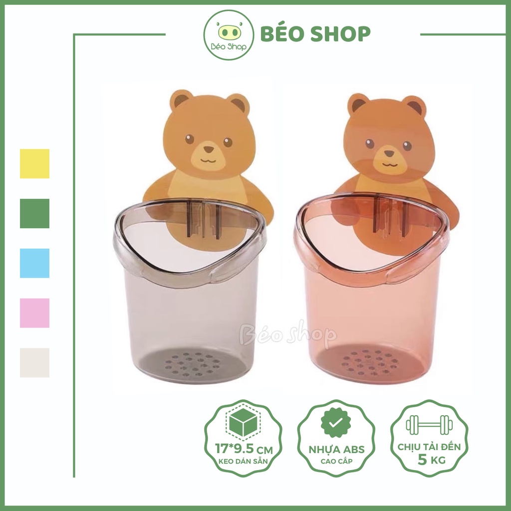 Cốc gấu nâu dán tường đựng bàn chải đánh răng, kem đánh răng trong nhà tắm