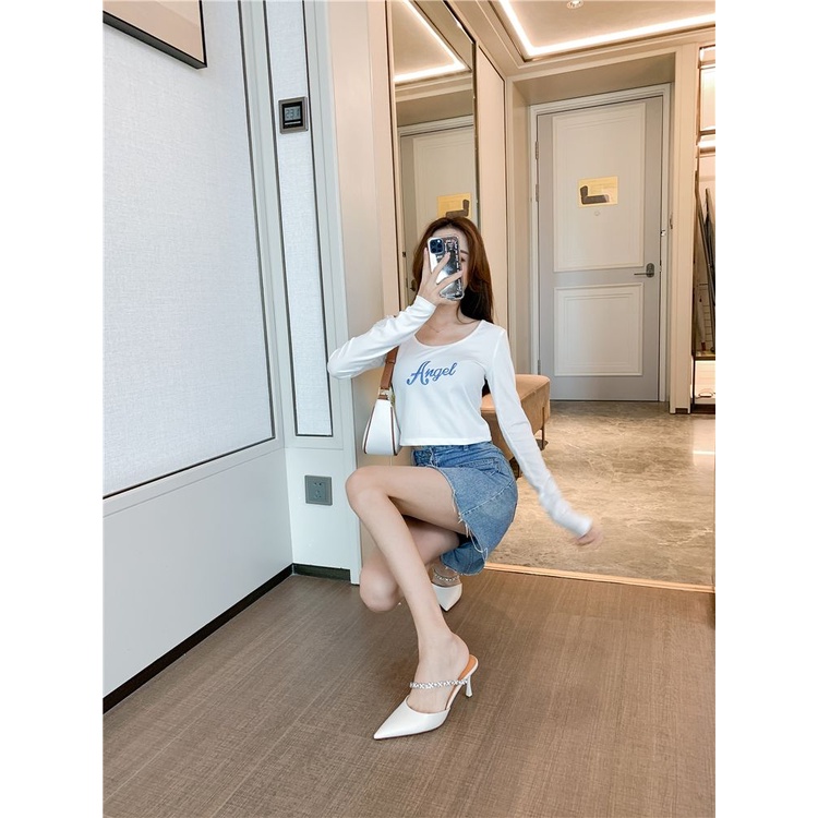 Giày cao gót mũi nhọn màu trắng thời trang mùa hè 2022 cổ tích nhẹ nhàng cho nữ