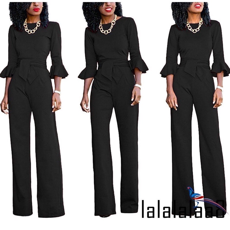 Jumpsuit tay loe dài cổ tròn phối ren hoa nữ tính