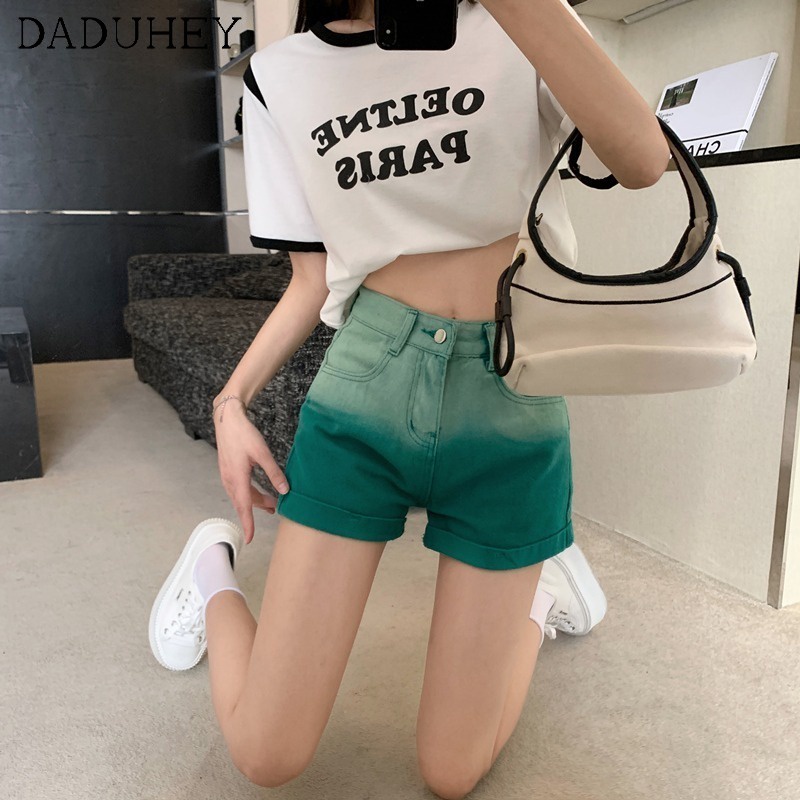 Quần ngắn eo cao dáng chữ A ngoại cỡ màu gradient xanh lá cổ điển thời trang mùa hè 2022