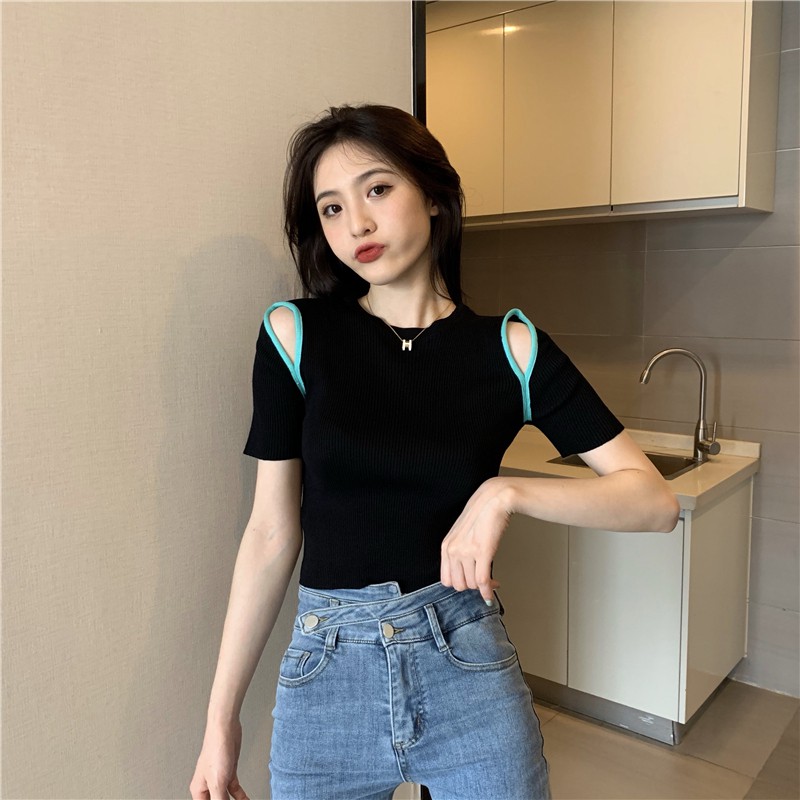 Áo Thun Ngắn Tay Ôm Dáng Thời Trang Theo Phong Cách Hàn Quốc Dành Cho Nữ