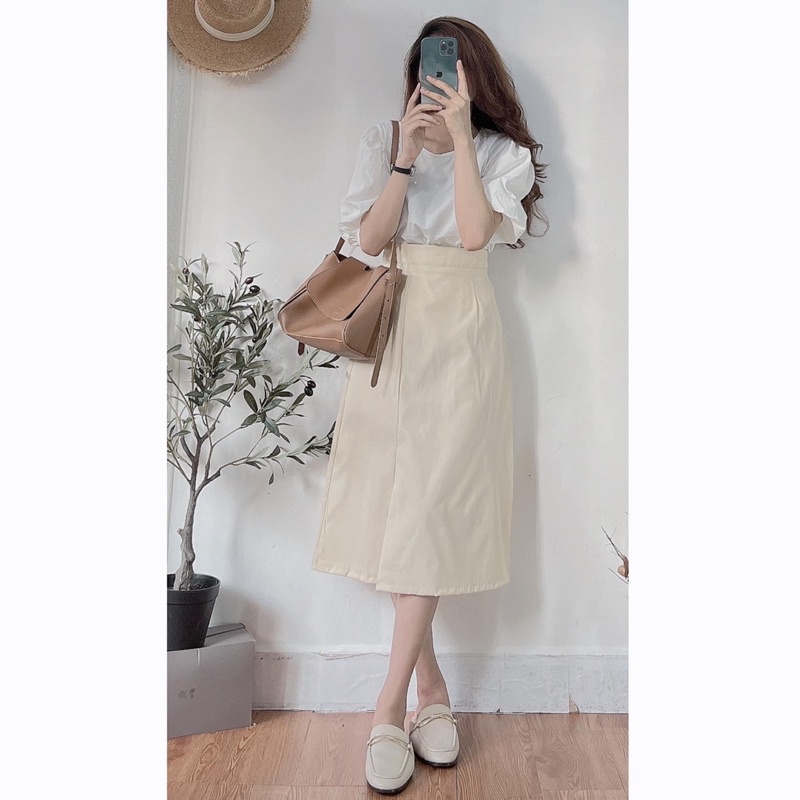 [SALE XẢ] Áo sơ mi trơn tay bồng cổ tròn - Áo sơ mi nữ công sở SM0708