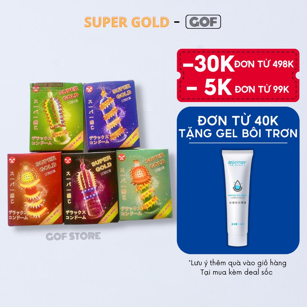 Bộ 5 Bao cao su gai lớn SUPER GOLD đôn gai bi lớn bcs Kéo dài thời gian Hộp 2 cái (Nhật Bản) - GoF Store