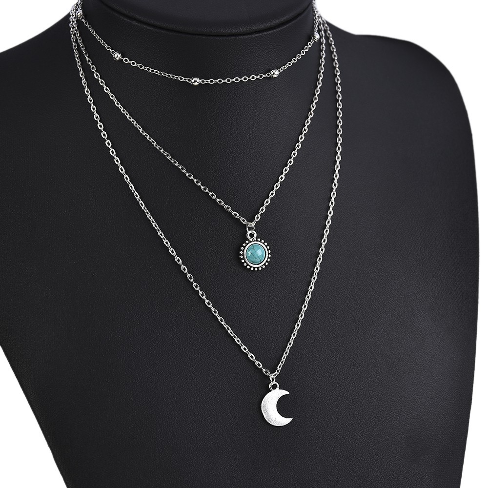 Dây chuyền nhiều lớp mặt trăng lưỡi liềm phong cách Boho