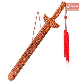 Kiếm gỗ đào khắc rồng chiêu tài 1m