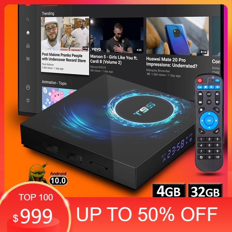 Android tivi box T95 4BG ram 32GB rom phiên bản android 10.0 bluetooth 5.0 băng tần wifi kép bảo hành 1 năm