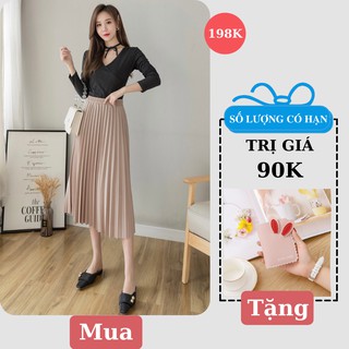 Chân Váy Xếp Ly Dáng Dài Màu Nude Thời Trang Hàng Loại 2 Freeship, Chân Váy Xếp Li Dài Cạp Chun Nhiều Màu Hàng Mới