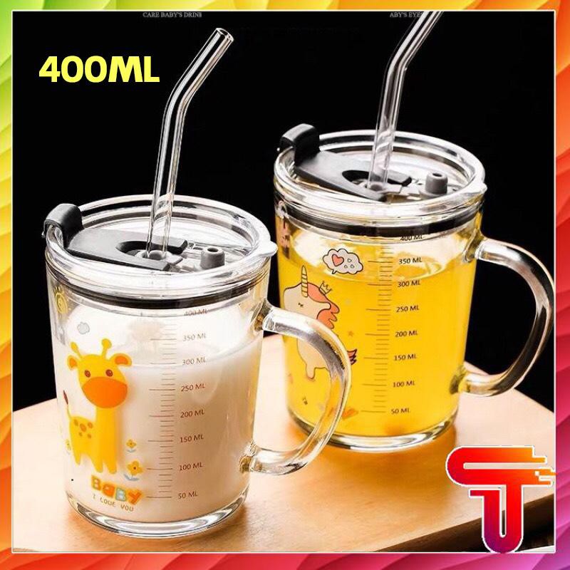 [Freeship extra] CỐC PHA SỮA THUỶ TINH CHIA VẠCH 450ml SIÊU TIỆN LỢI CÓ NẮP VÀ ỐNG HÚT CHO BÉ - T3A3