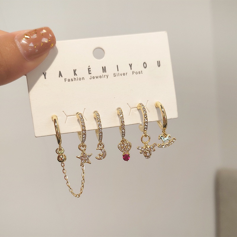 Bộ 6 Khuyên Tai Đính Đá Thời Trang Cho Nữ