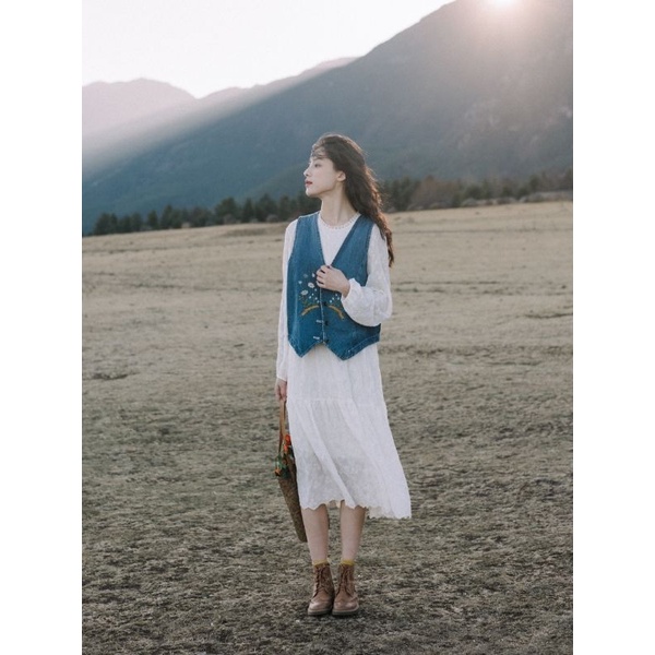 ÁO KHOÁC GILE NỮ CHẤT DENIM THÊU HOA SIÊU XINH PHONG CÁCH BOHO VINTAGE