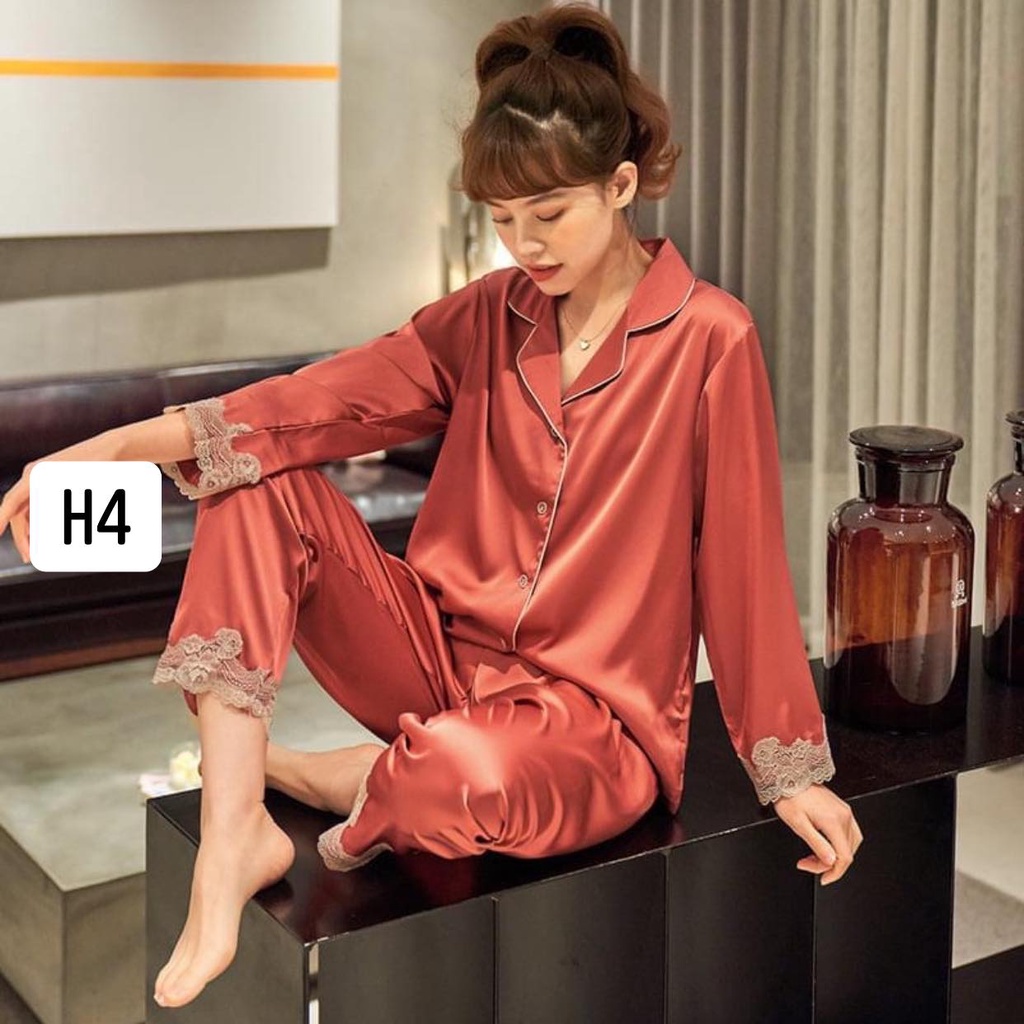 Đồ bộ nữ pijama mặc nhà lụa satin Quảng Châu cao cấp thoáng mát mềm mại H1H5