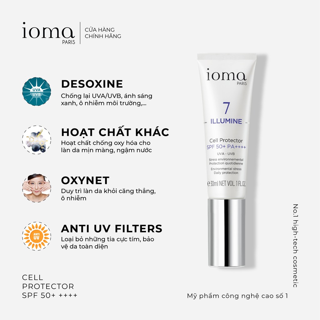 Kem chống nắng Ioma Paris Cell Protector SPF 50+PA++++ 30ML