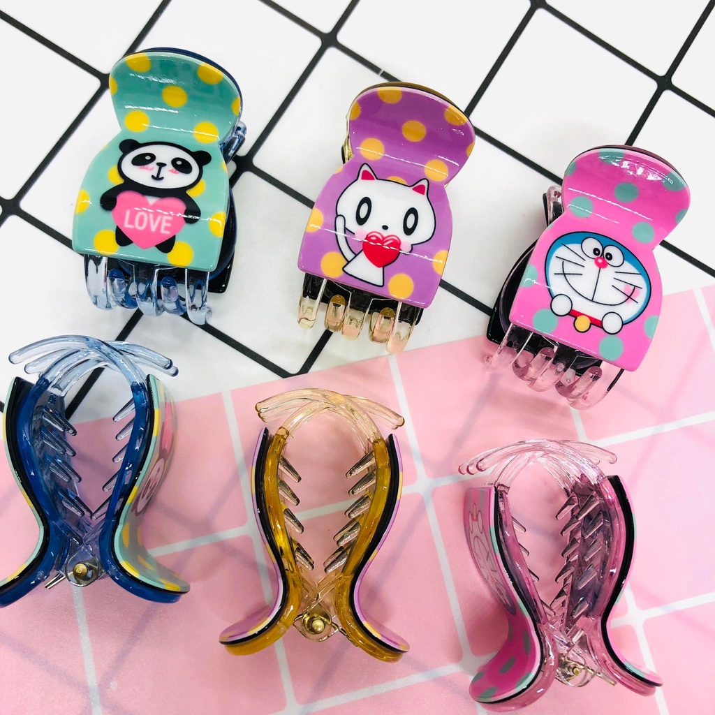 Kẹp tóc càng cua 5 răng 2 lớp hoạ tiết hoạt hình cute