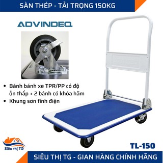 [Loại tốt] Xe đẩy hàng xếp gọn sàn thép 4 bánh Advindeq TL-150 -Tải trọng150kg, sơn tĩnh điện, bánh TPR có khóa hãm