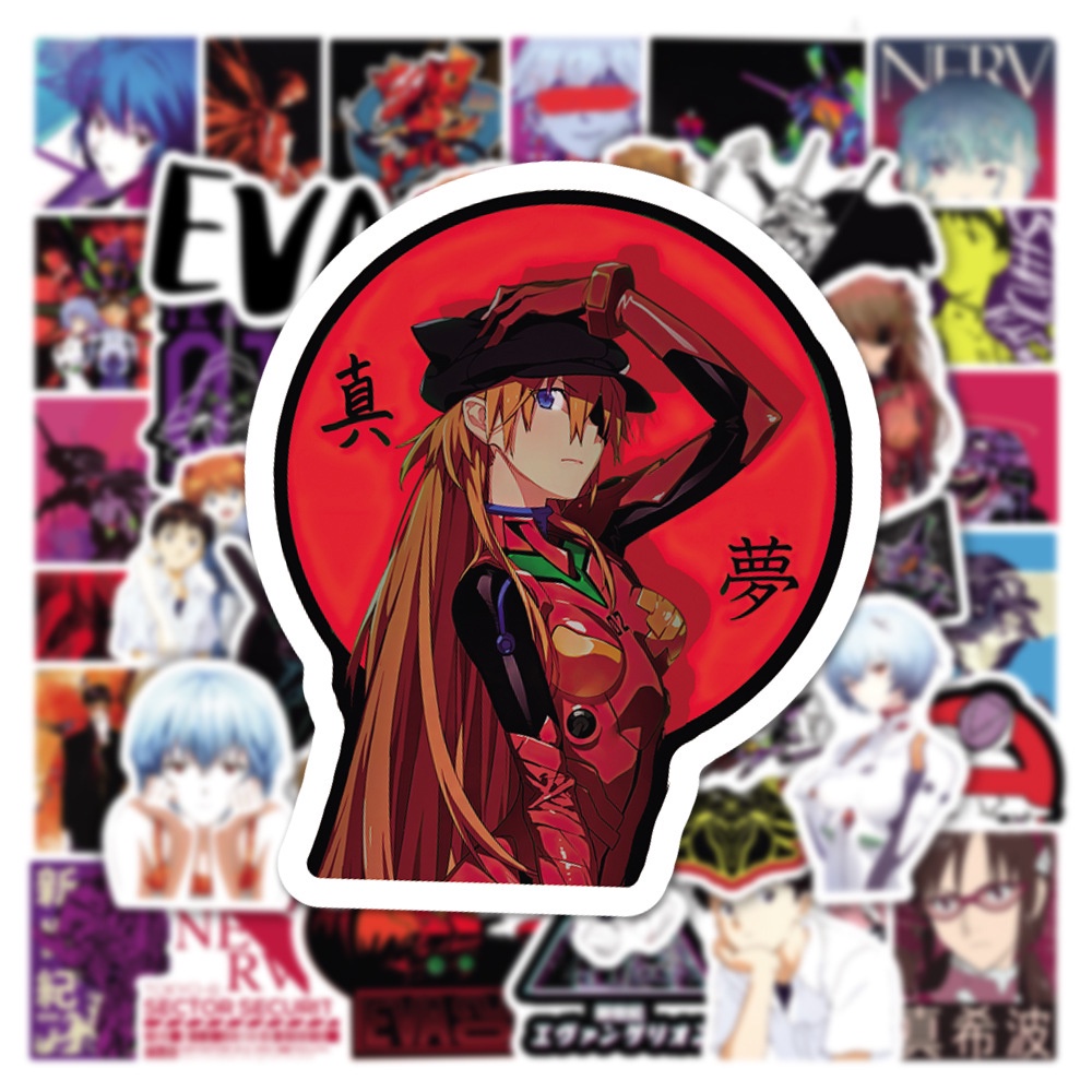 Set 100/50/25/10 Miếng Dán Pvc Chống Thấm Nước Họa Tiết Hoạt Hình Evangelion Trang Trí Laptop/Guitar