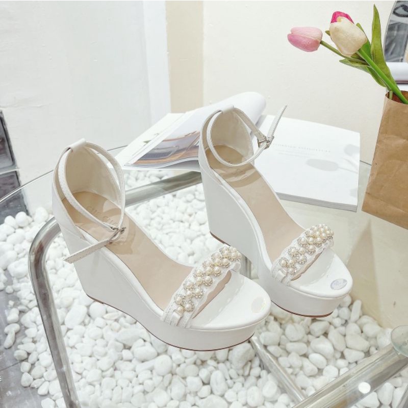 Bộ sưu tập Giày Xuồng Trắng Cao 12cm cực phẩm xuất sắc siêu đẹp, Sandal đế xuồng cao cấp hàng fullbox Letty shoes