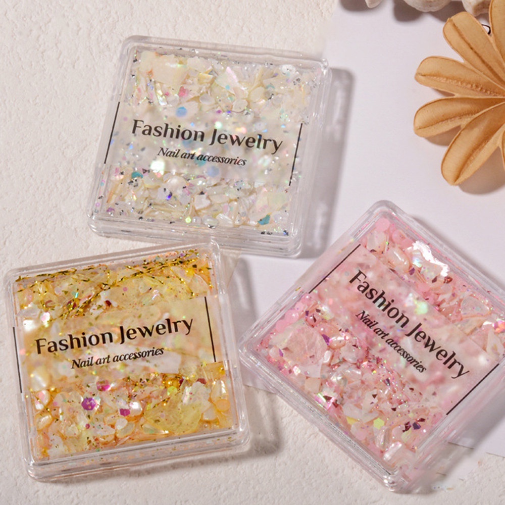 Cod Qipin Phụ Kiện Trang Trí Móng Tay Nghệ Thuật Kim Sa Pha Lê Siêu Mỏng Hình Vỏ Sò Màu Sắc Thần Kỳ Hàn Quốc