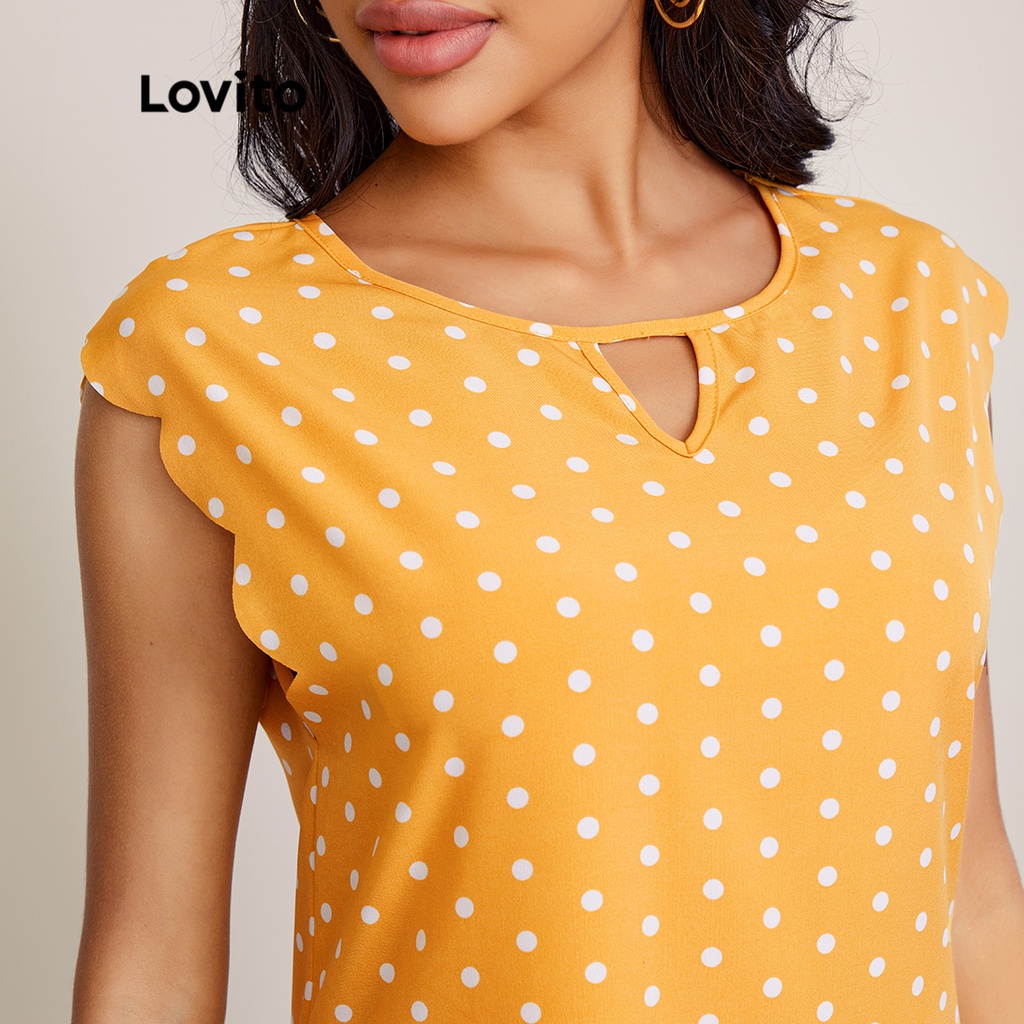 Đầm viền đăng ten Lovito họa tiết chấm bi thường ngày L27LD173 (màu vàng)