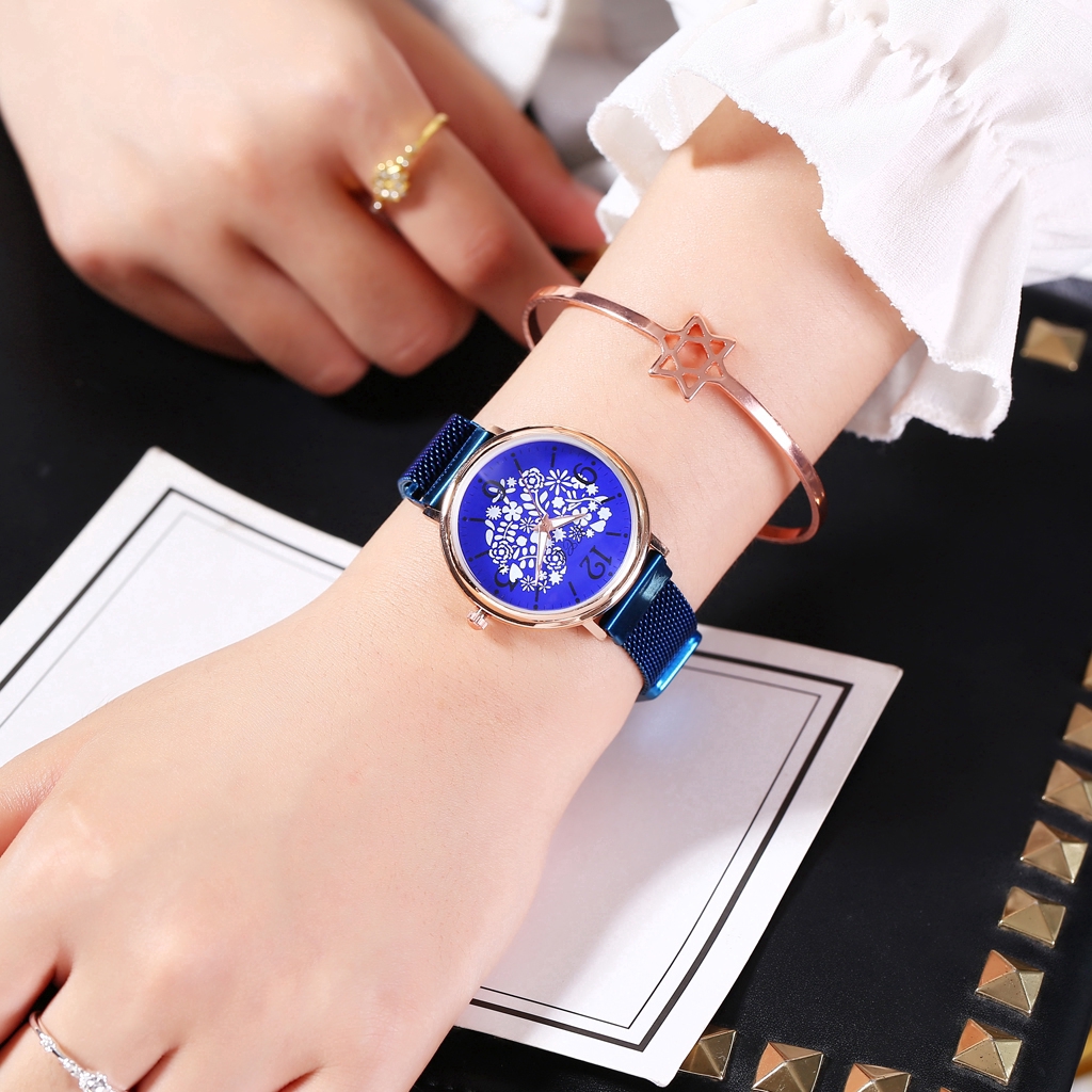 Ready Stock Women Magnet Buckle Stainless Steel Mesh Best Love Heart Watch Hot Sale